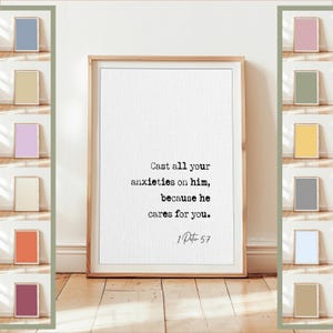 1 Peter 5:7 Bible Verse Quote Print In Different Colours | Scripture Wall Art | Home Decor | Unframed