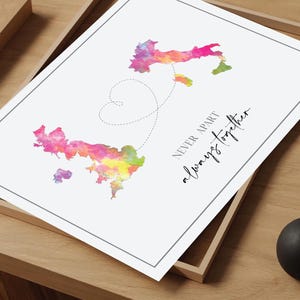 Aquarel aangepaste kaart afdrukken 1-4 locaties gepersonaliseerde reizen muur kunst bruiloft emigratie cadeau-idee verhuizen poster land tot land