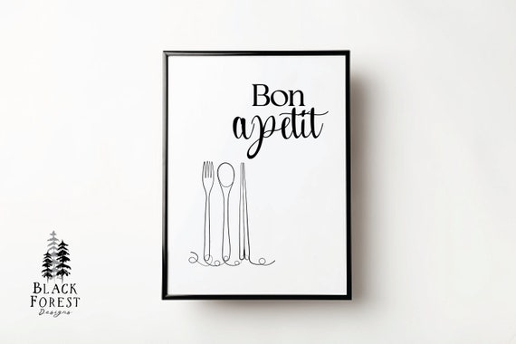 Bon Apetit Line Drawing Printable Poster Instant Download - Etsy