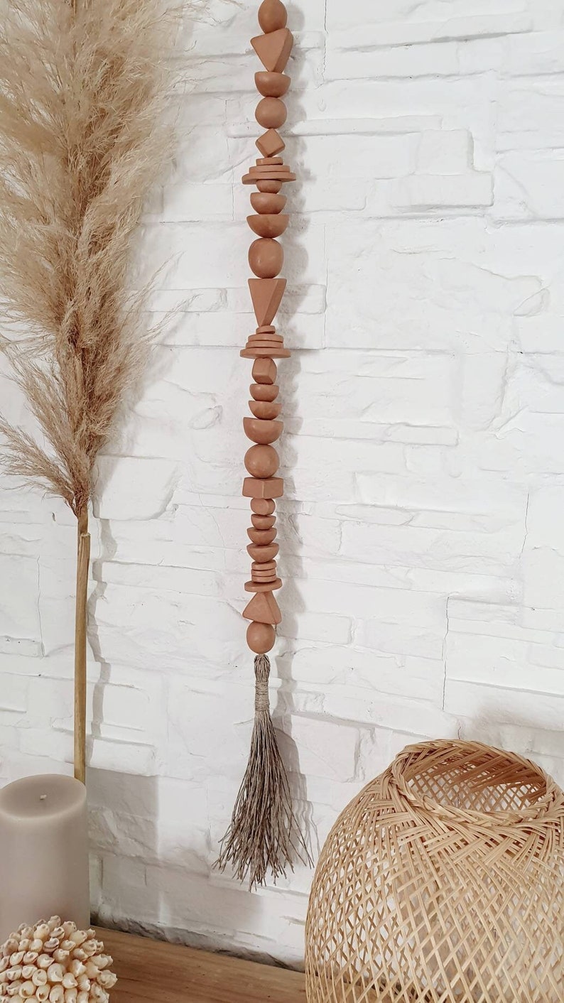 Terracotta clay wall decor, terra cota beaded hanging garland, modern farmhouse wall shops decoration, unique housewarming gift, earthy tone decor