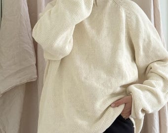 Vintage J.Crew 100% Cotton Roll Neck Sweater, Ivory, 1990s Minimalist Style