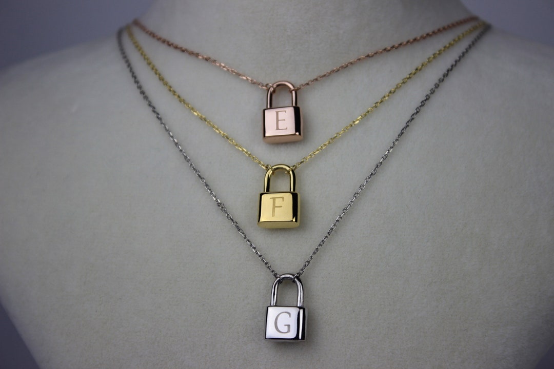 Initial Padlock Necklace Initial Lock Necklace Personalized Etsy