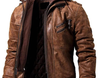 Men&#39;s Brown Sheep Leather Bomber Jacket: Removable Hoodie