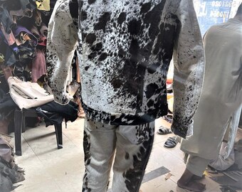 Traje de piel de vaca auténtica para hombre, piel de vaca auténtica