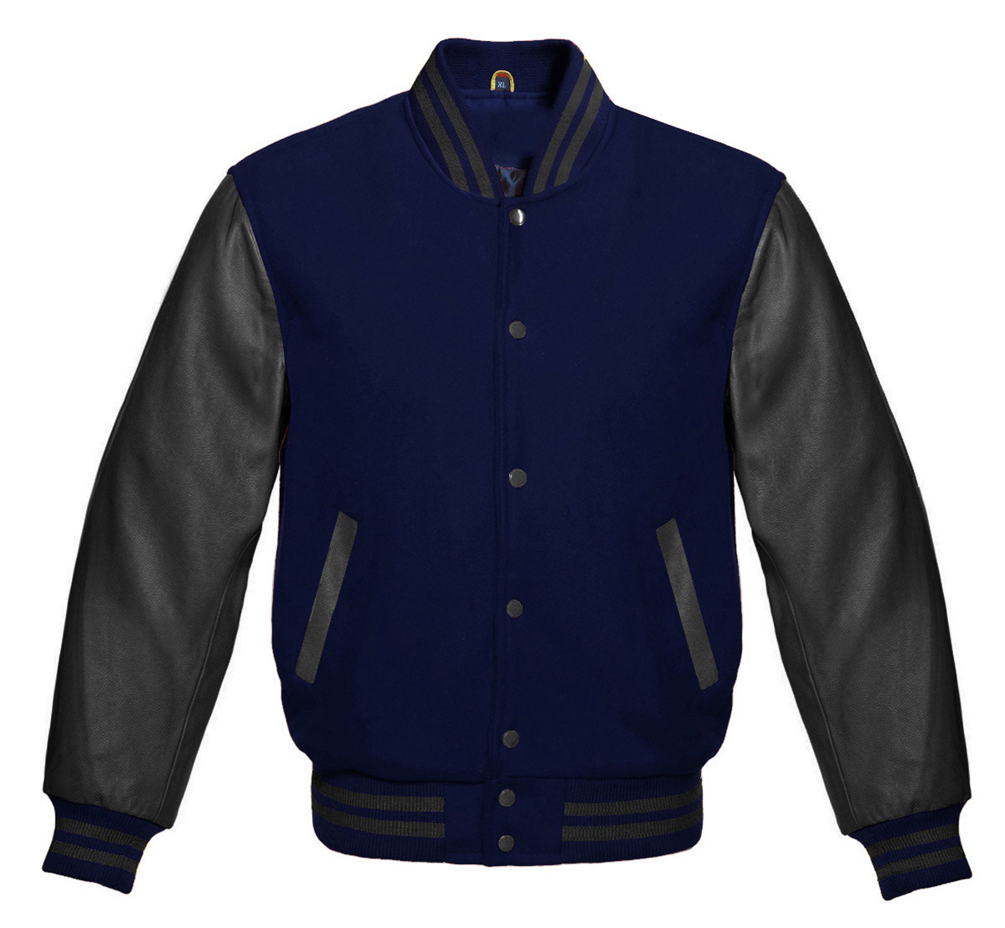 Men Varsity Jacket Cowhide Leather Sleeves Bomber Style Men's