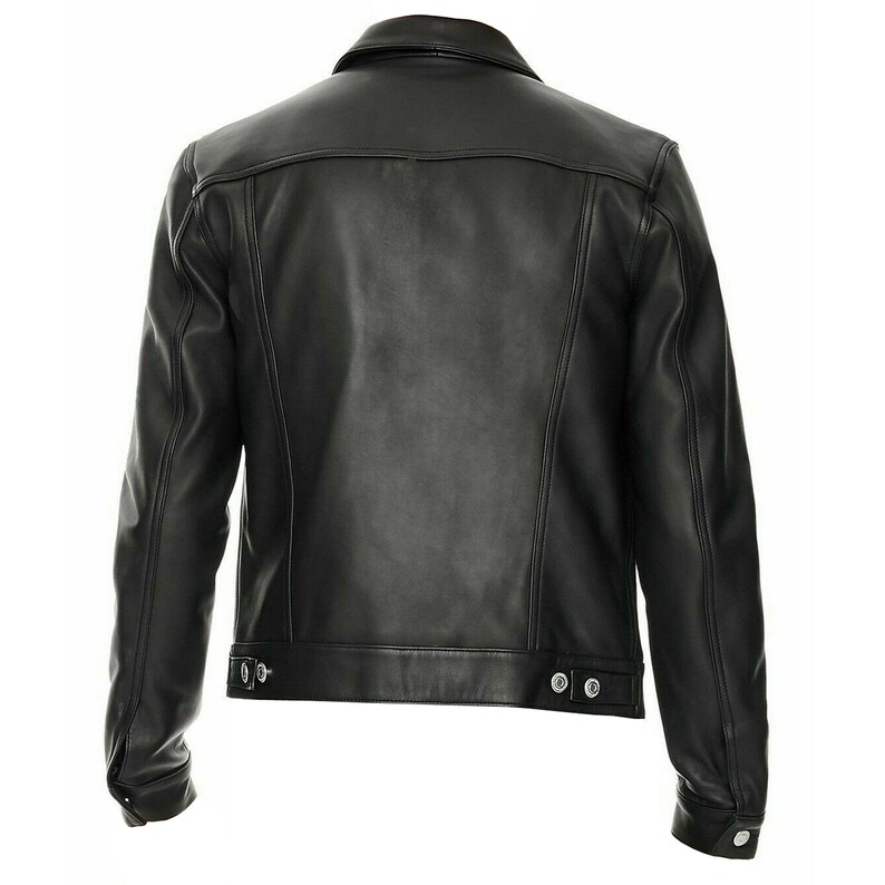 Men's Real Lambskin Leather Jacket - Trucker Style, Shirt Collar, Button Front, Vintage Look