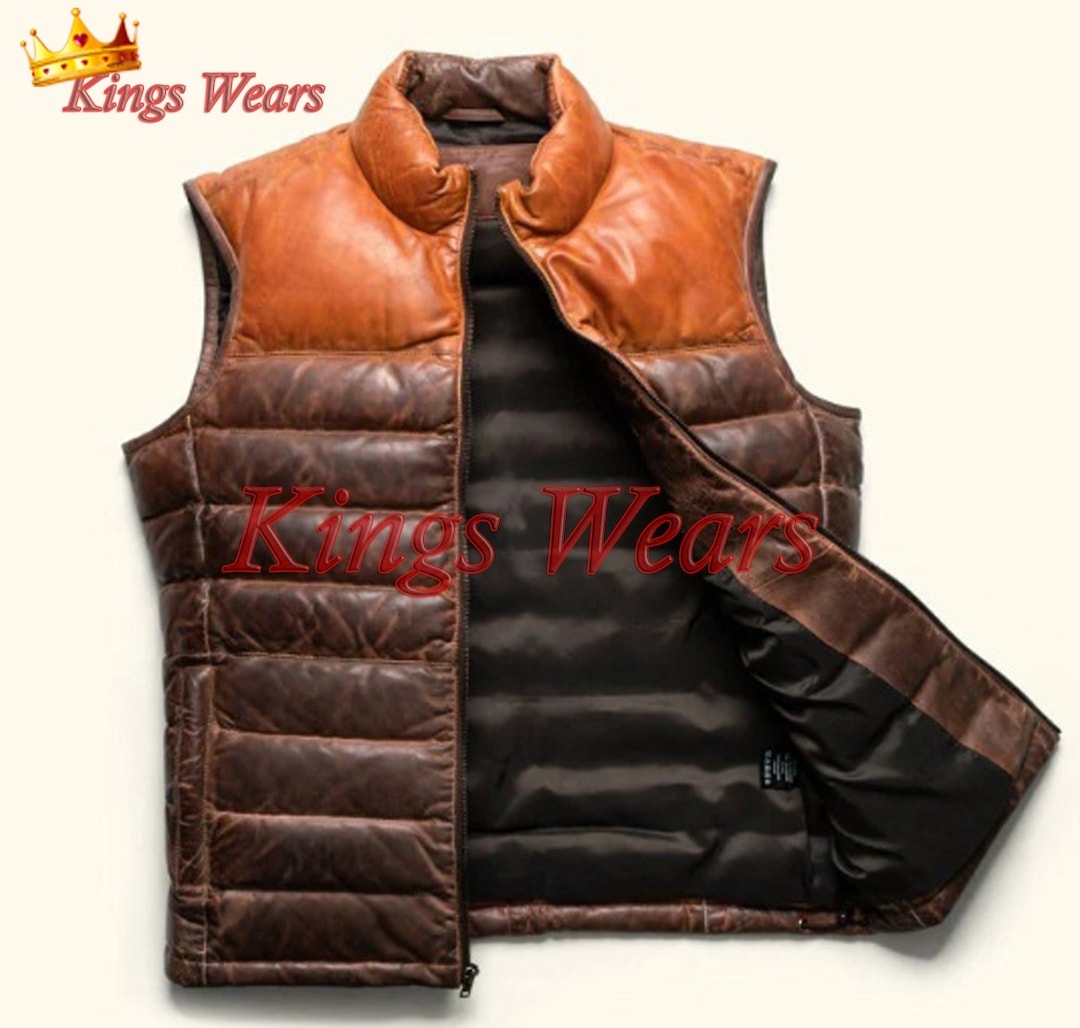Leather Hand Made Down Vest Tailored to Your Size Tan Brown Leather Vest Sheepskin Lambskin Gifts for Men Etsy