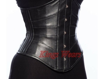 Leather Corset Steel Boned Waist Trainer Under bust Corset