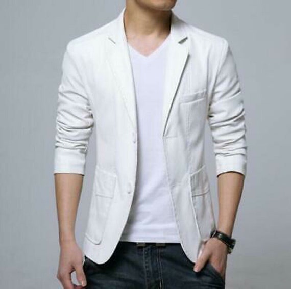 Men's White Lambskin Real Leather Blazer Slim Fit Coat Fashion