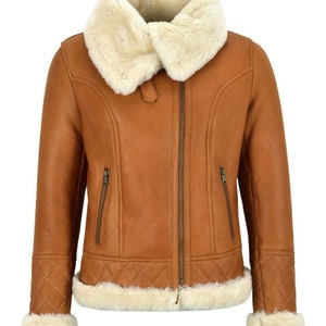 Veste pour femme Veste en fourrure de mouton Veste en cuir faite à la main, B3 Veste d'hiver en fourrure d'aviateur pour les cadeaux Cette veste mettra en valeur votre beauté