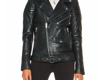 Ladies women Genuine Sheep jacket Soft Leather Motorcycle Slim fit Biker Jacket/Coat summer Winter Vintage Jacket Excellent Quality