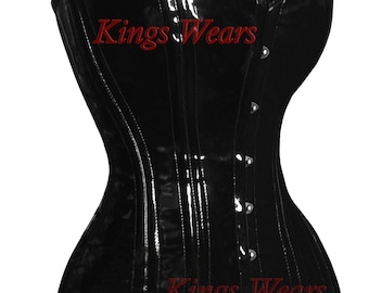 Heavy Duty Steel Boned Waist Trainer Corset Over bust Corset Black PVC