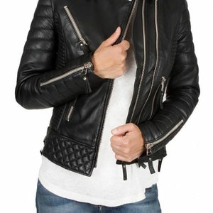Veste mode pour femmes en cuir d'agneau véritable, faite main, coupe ajustée, veste motard/manteau, été, hiver, veste vintage