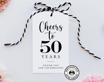 Etiquetas para celebrar los 50 años, recuerdos imprimibles para fiestas de 50 cumpleaños, descarga sin necesidad de editar.