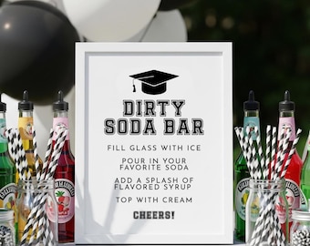 Letrero para bar de refrescos con temática de graduación, letrero moderno para estación de bebidas, descarga no editable, 5x7 y 8x10