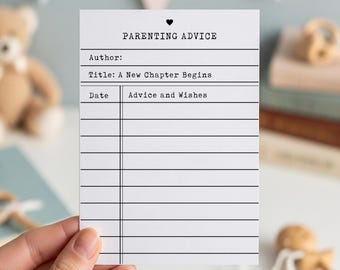 Parenting Advice Card, Vintage Library Card, New Chapter Baby Shower Activity, Non-Editable PDF