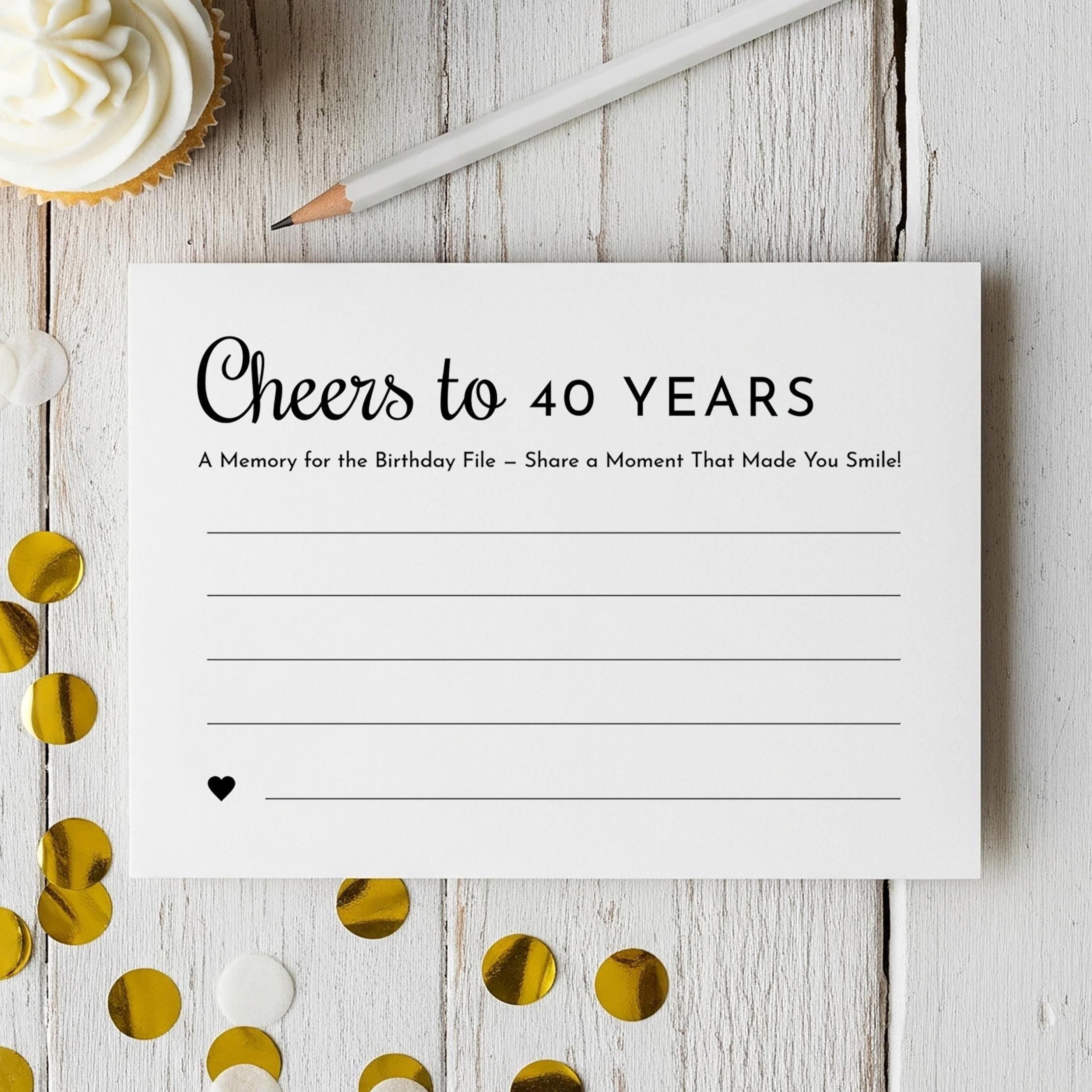 Memory Note Cards 40th Birthday Memory Card, Printable Party Keepsake, No Editing ...