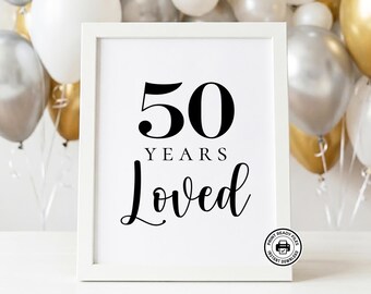 Tabliczka „50 lat miłości”, dekoracja na imprezę do druku, 5x7 i 8x10, pliki do pobrania bez możliwości edycji