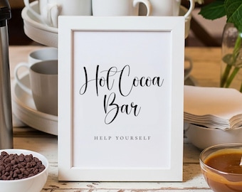 Placa de bar de chocolate quente, 5x7 e 8x10 para impressão, placa de estação de bebidas de outono ou inverno, download instantâneo não editável, decoração para festa de fim de ano