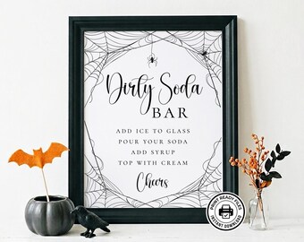 Letrero espeluznante para bar de refrescos sucios, decoración imprimible para fiesta de Halloween, 2 tamaños, descarga no editable.