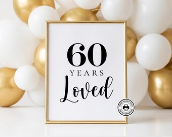 Tabliczka „60 lat miłości”, dekoracja na imprezę do druku, 5x7 i 8x10, pliki do pobrania bez możliwości edycji