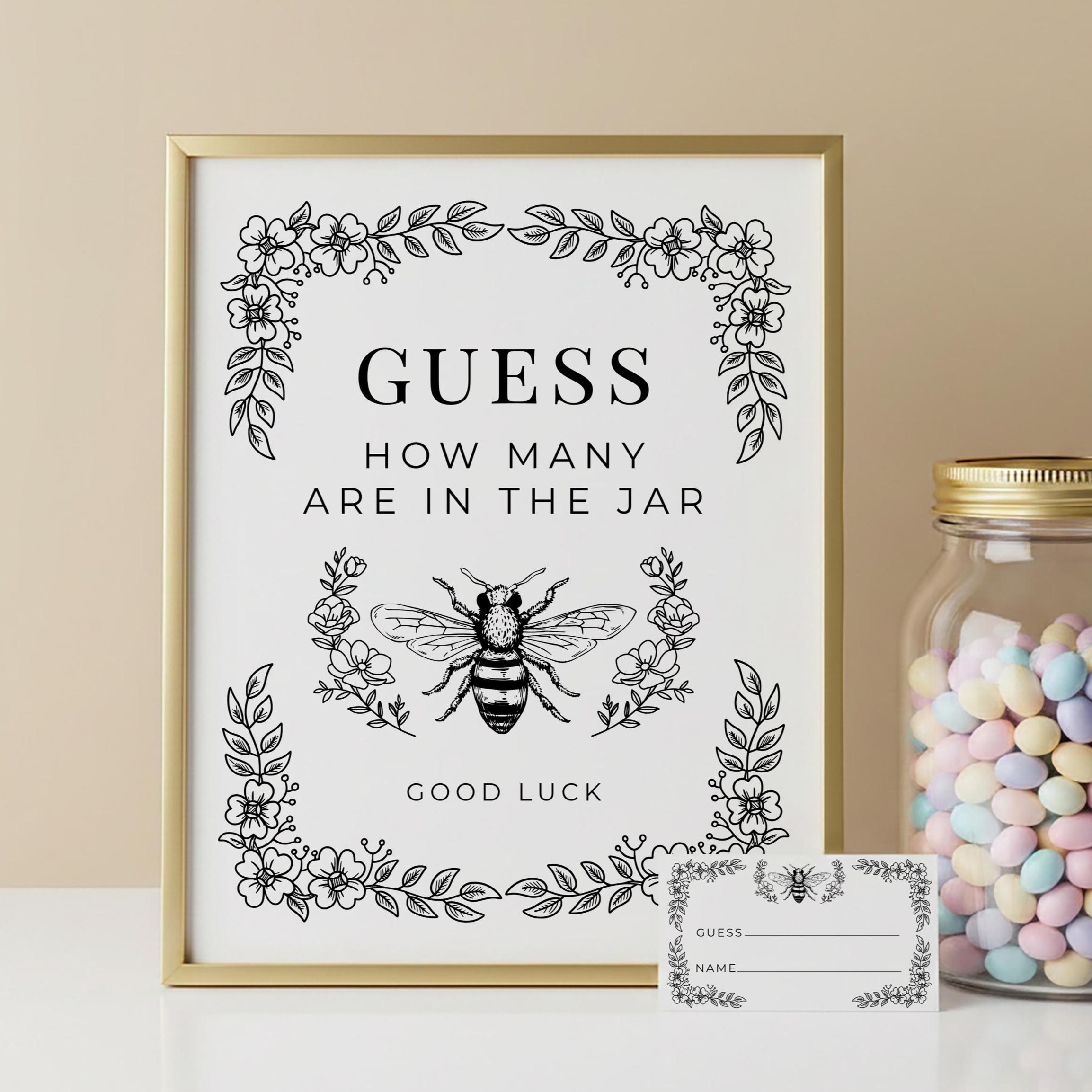 Quess How Many Sign Guess How Many Game, Sign + Guess Tickets, Bee Bridal Shower Activity ...