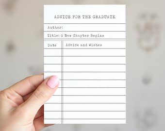 Advies voor de Graduate Library Card afdrukbaar, thema afstuderen nieuw hoofdstuk, niet-bewerkbare pdf, 3,5 x 5