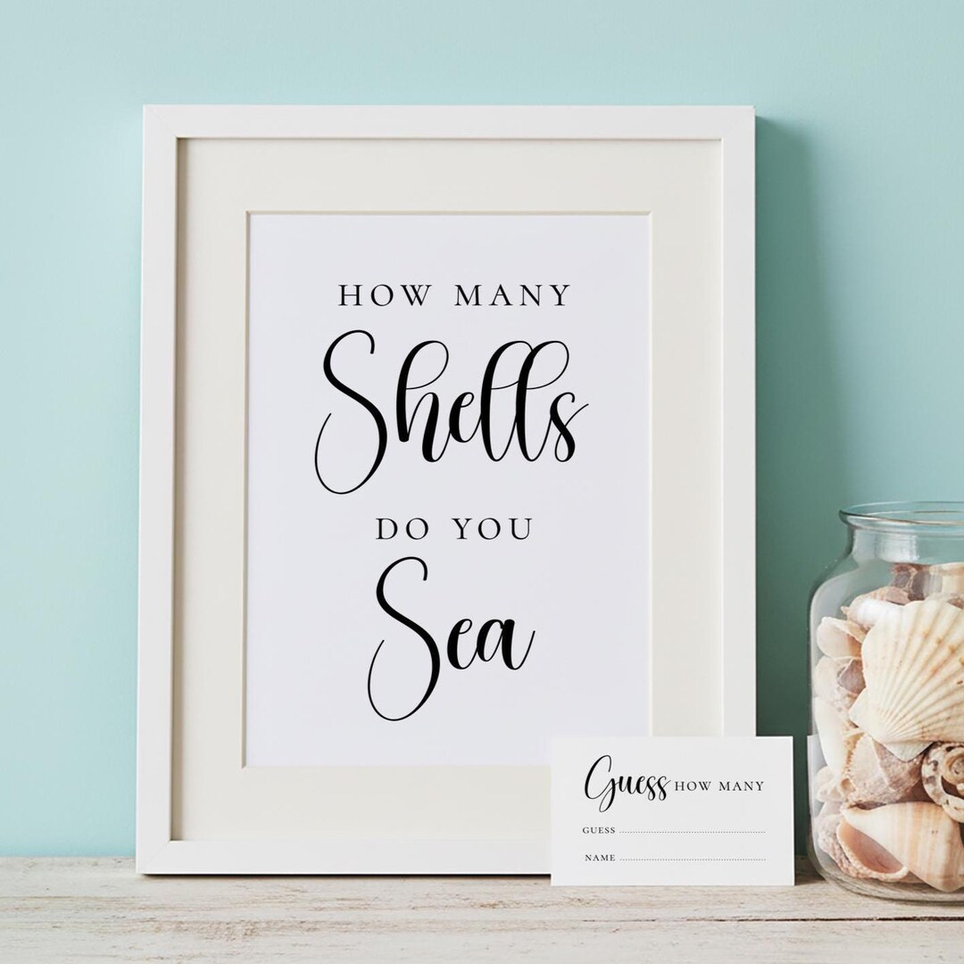 How Many Seashells Game, Guessing Game - Sign + Guess Cards, Bridal or ...