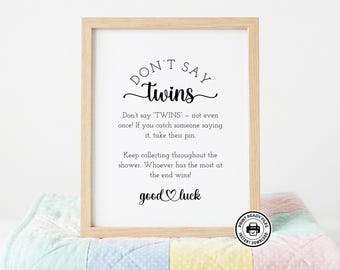 Gra na baby shower „Don't Say Twins”, do druku, przełamująca lody, nie wymaga edycji, 2 rozmiary