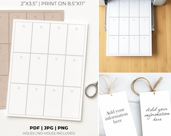 Simple Printable Blank Product Tag Template | 2"x3.5" Tags on 8.5x11 | Hole & No-Hole Options | PDF JPG PNG | Small Business Craft Tags