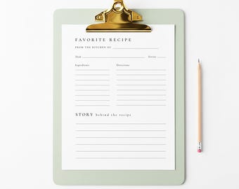 Página imprimible con recetas de reliquia / Recuerdo de recetas familiares / Recuerdo de despedida de soltera o reunión / 8.5x11 (PDF no editable)