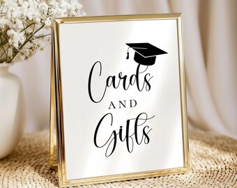 Cards and Gifts Printable Sign, Girl Graduation Party Decor, 5x7 and 8x10, Non-Editable Download