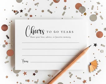 Tarjetas de consejos para el 60.º cumpleaños, recuerdo para el invitado de honor, imprimibles para fiestas, descarga en PDF no editable