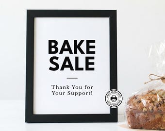 Cartel para venta de pasteles, imprimible para recaudación de fondos, no requiere edición, blanco y negro, 3 tamaños
