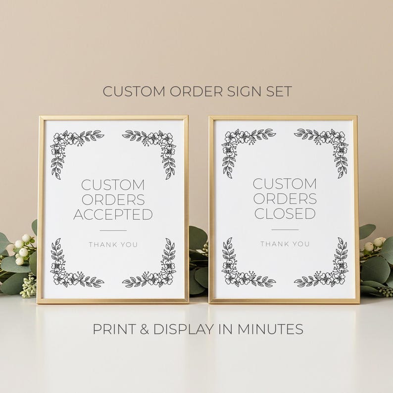 Custom Order Sign Set Printable, Vendor Booth Sign, Custom Orders ...