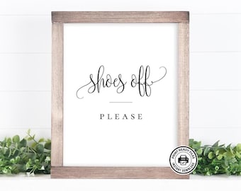 Cartel "Quítese los zapatos, por favor", decoración imprimible para eventos, instrucciones para invitados, descarga sin necesidad de edición, 2 tamaños.