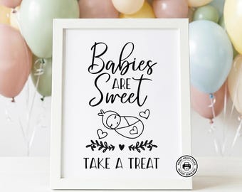 Dzieci są słodkie – tabliczka „Weź smakołyk”, styl Doodle, dekoracja na baby shower do druku, nie wymaga edycji, 2 rozmiary