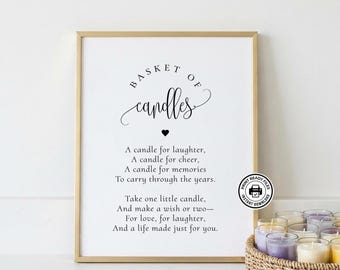 Cartel con poema "Cesta de velas", imprimible para despedida de soltera/boda, 2 tamaños incluidos, no requiere edición.