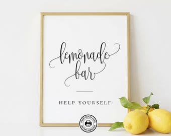 Letrero para barra de limonada, decoración para estación de bebidas, imprimible para fiestas, 2 tamaños incluidos, no requiere edición.