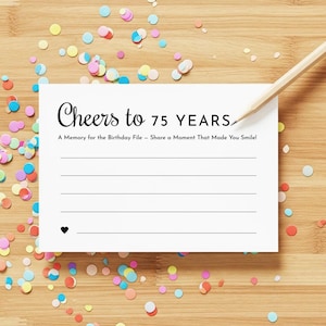 75th Birthday Memory Card: Printable Guest of Honor Keepsake, Party Activity (PDF Download), Easy Party Download, Non-Editable