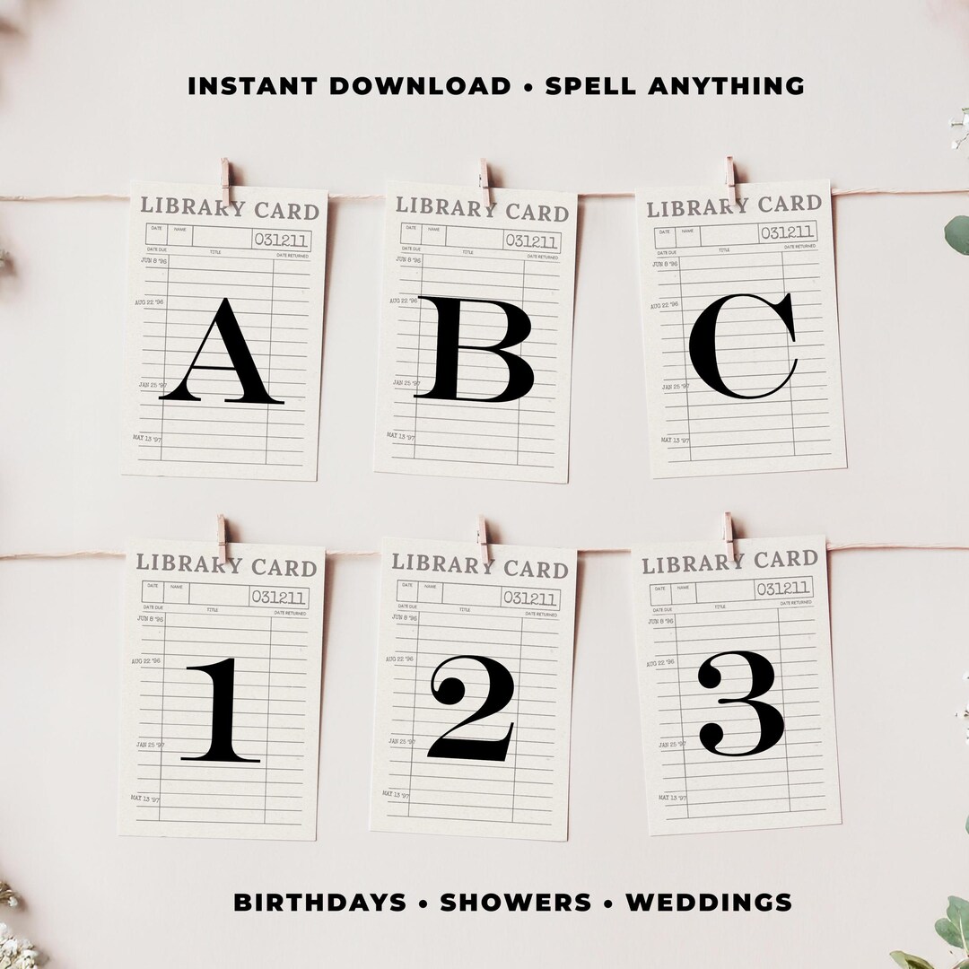 Printable Vintage Library Card Letter Banner | Alphabet & Numbers ...