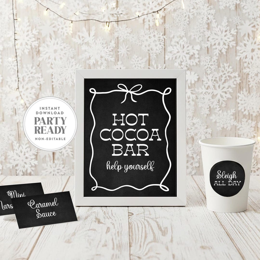 Hot Cocoa Bar Printable Kit, Sign, Topping Buffet Labels, Cup Tags, Non ...