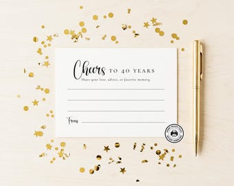 Tarjetas de consejos para el 40 cumpleaños, recuerdo para el homenajeado, imprimibles para fiestas, no requieren edición, descarga en PDF.