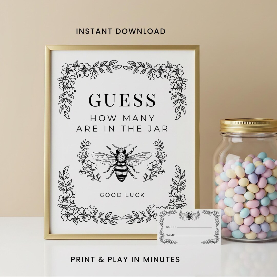 Guess How Many Game, Sign + Guess Tickets, Bee Bridal Shower Activity ...