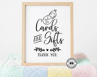 Tabliczka na kartki i prezenty, styl Doodle, dekoracja na baby shower do druku, nie wymaga edycji, 2 rozmiary