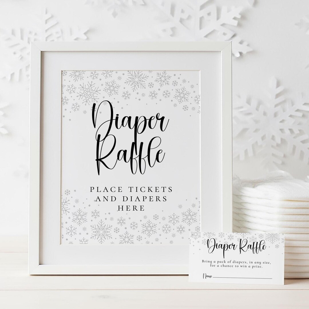 Snowflake Raffle Tickets Snowflake Diaper Raffle Sign & Raffle Tickets, Winter Baby Shower ...