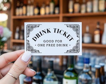 Printable Drink Ticket, Cocktail Voucher, Prepaid Beer or Wine, One Free Drink Coupon, Wedding, Events, Party, Non-Editable Download, 3.5x2
