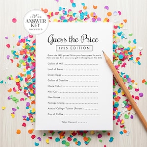 Guess the Price in 1955 – 70th Birthday Party Game – Printable, 5x7 – Non-Editable, Download with Answer Key, Budget-Friendly, Easy to Print