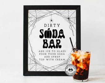 Letrero espeluznante para bar de refrescos sucios, decoración imprimible para fiesta de Halloween, 2 tamaños, descarga no editable.