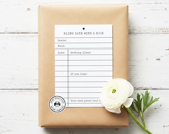 Blind date med en bok-kort, vintage bibliotekskortsstil, utskrivbar etikett, 3,5x5 ej redigerbar nedladdning